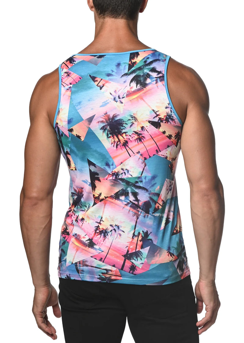 Stretch Jersey Tank Top (Palm Collage)