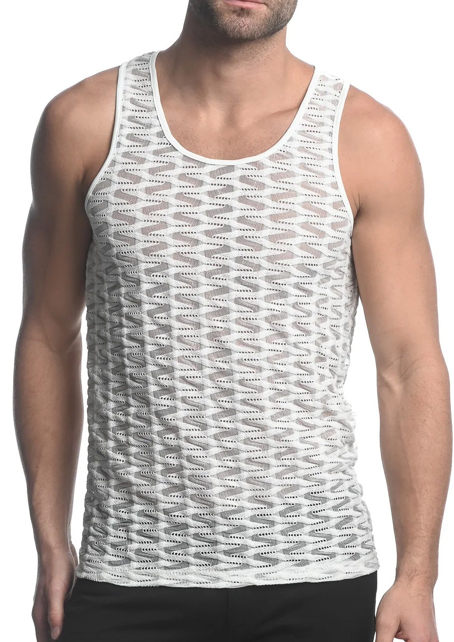 Stretch Gossamer Lace Tank Top (Off White Wave)