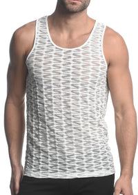 Stretch Gossamer Lace Tank Top (Off White Wave)