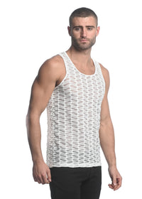 Stretch Gossamer Lace Tank Top (Off White Wave)