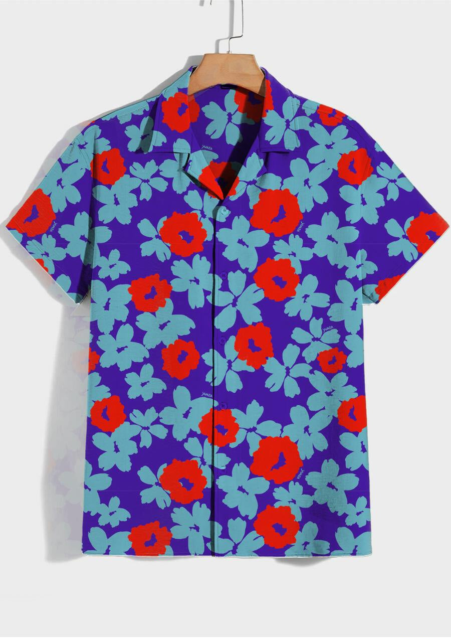 Resort Shirt - Flower Box (Blue & Red)