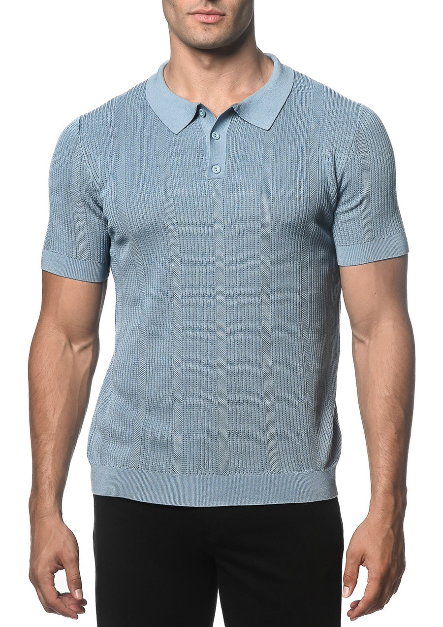 Silk/Tencel Textured Knitted Polo (Slate)
