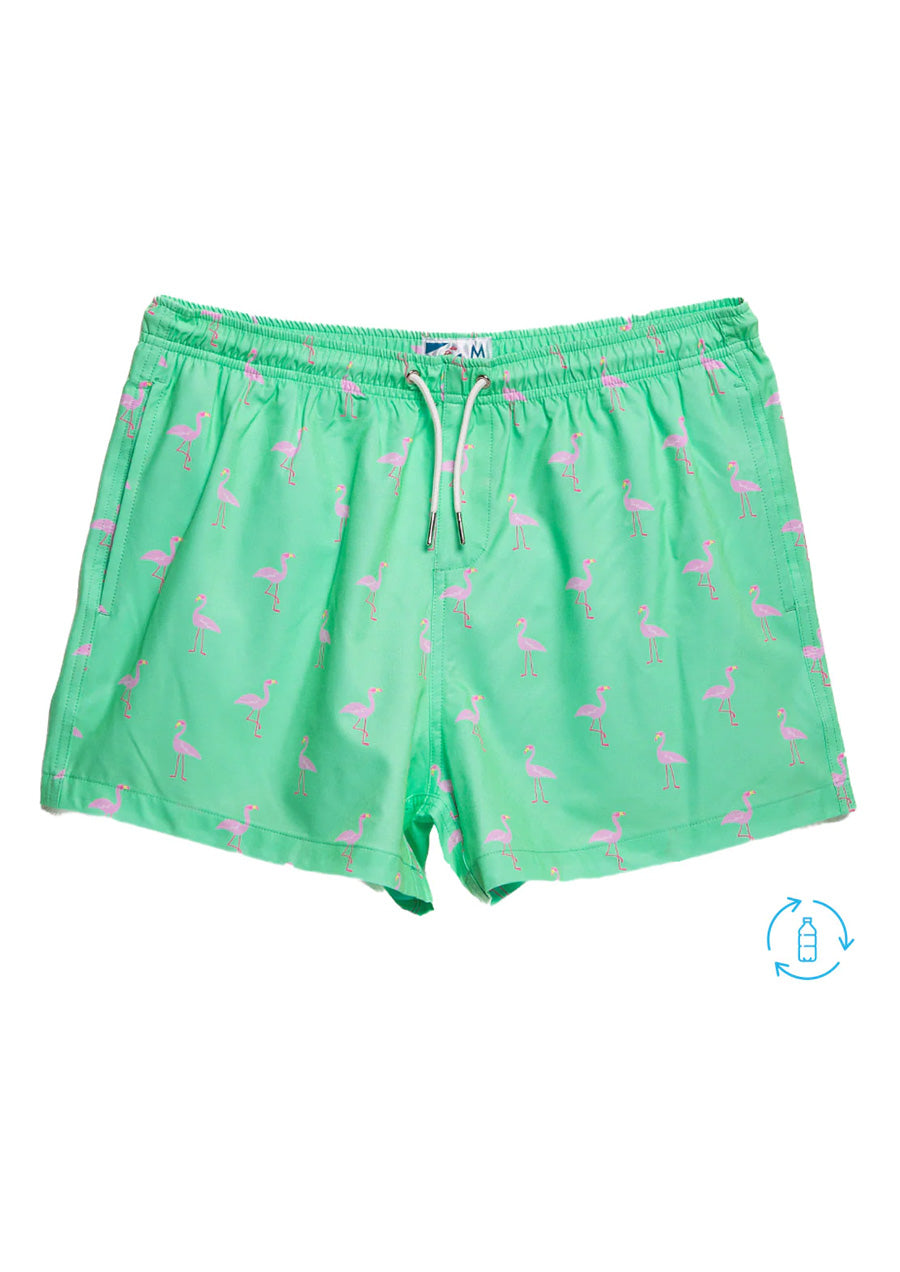 Green Flamingo Swim Trunks