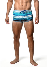 Printed Swim Trunks (Teal Blue Stripes)