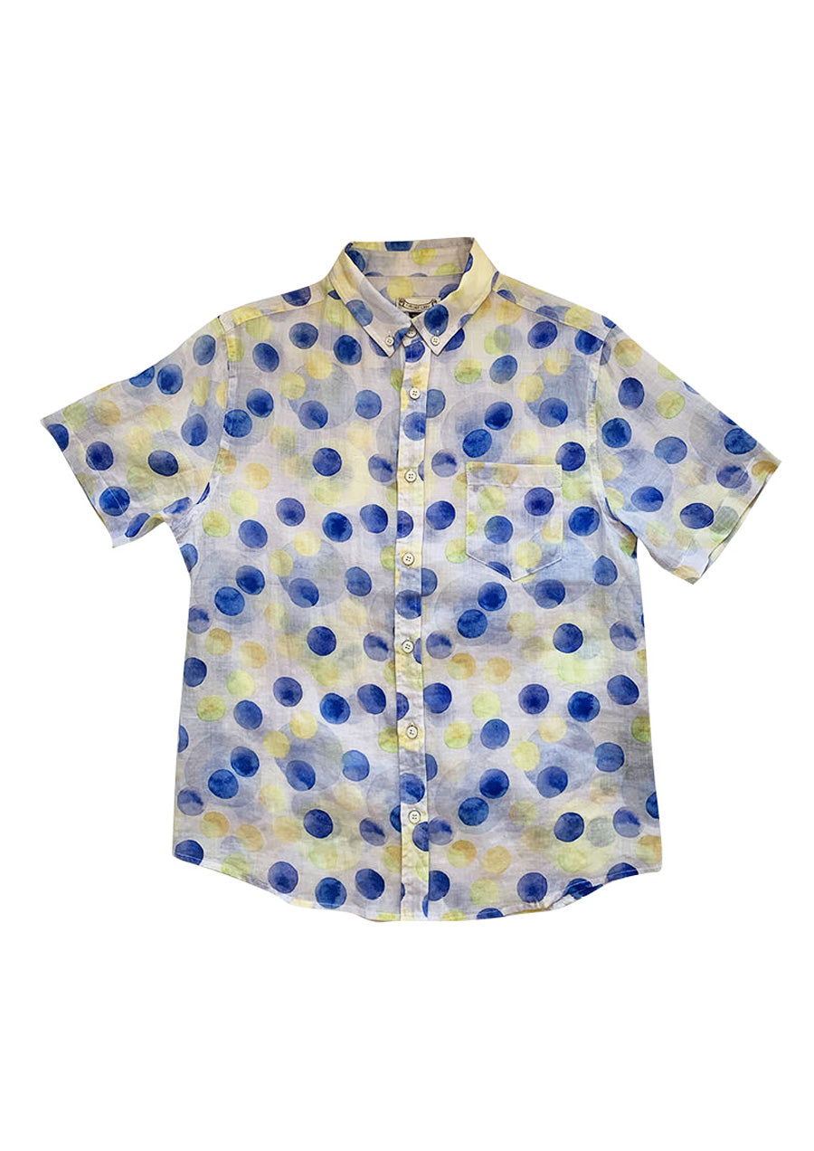 Blue Yellow Circles Silk Blend Shirt