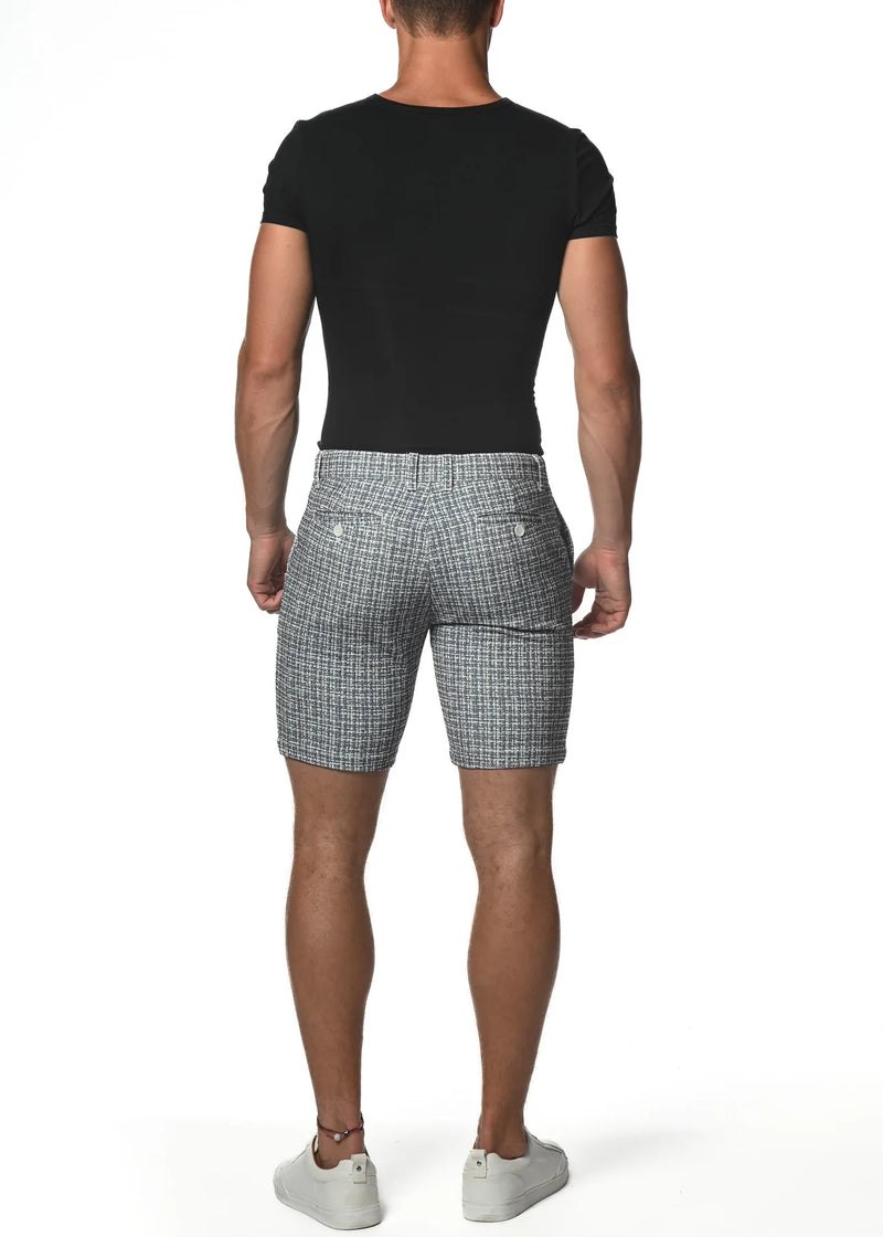 8" Stretch Knit Printed Shorts (Grey Micro Check)