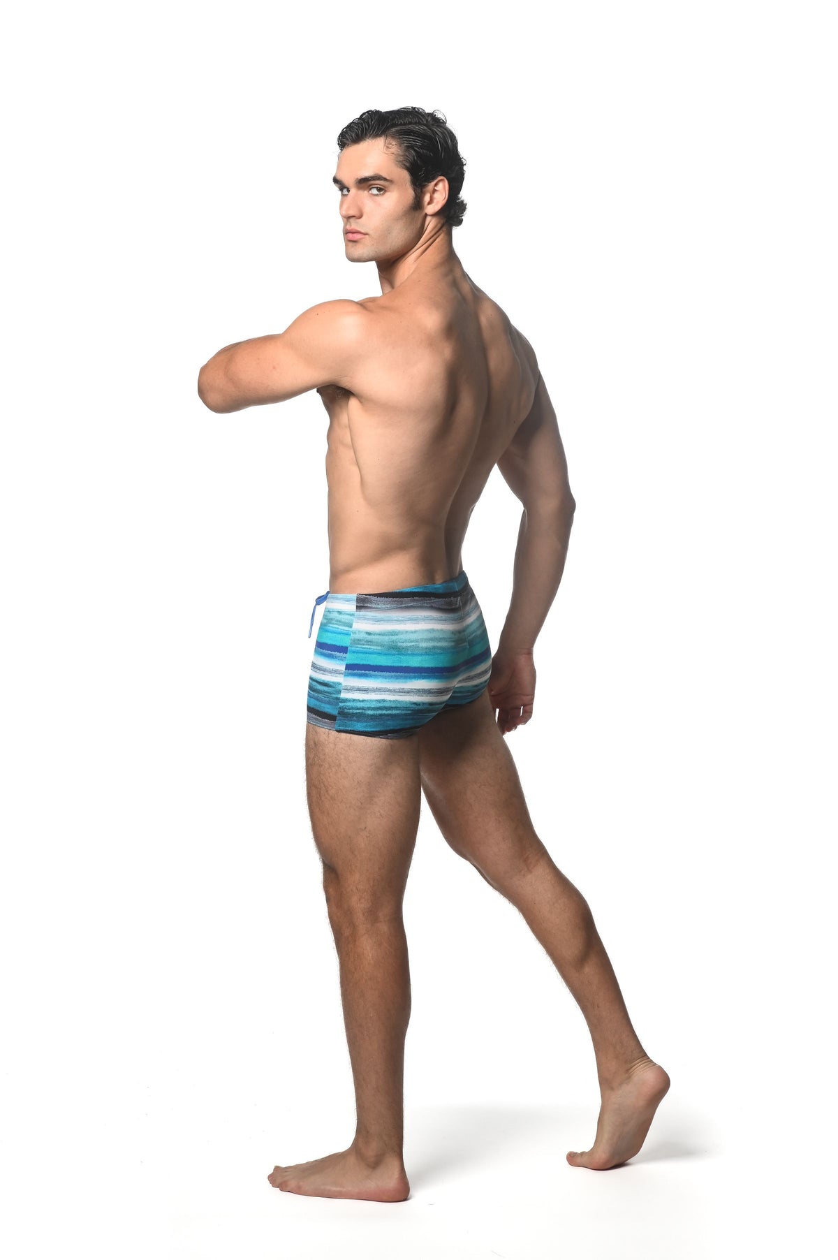 Printed Swim Trunks (Teal Blue Stripes)