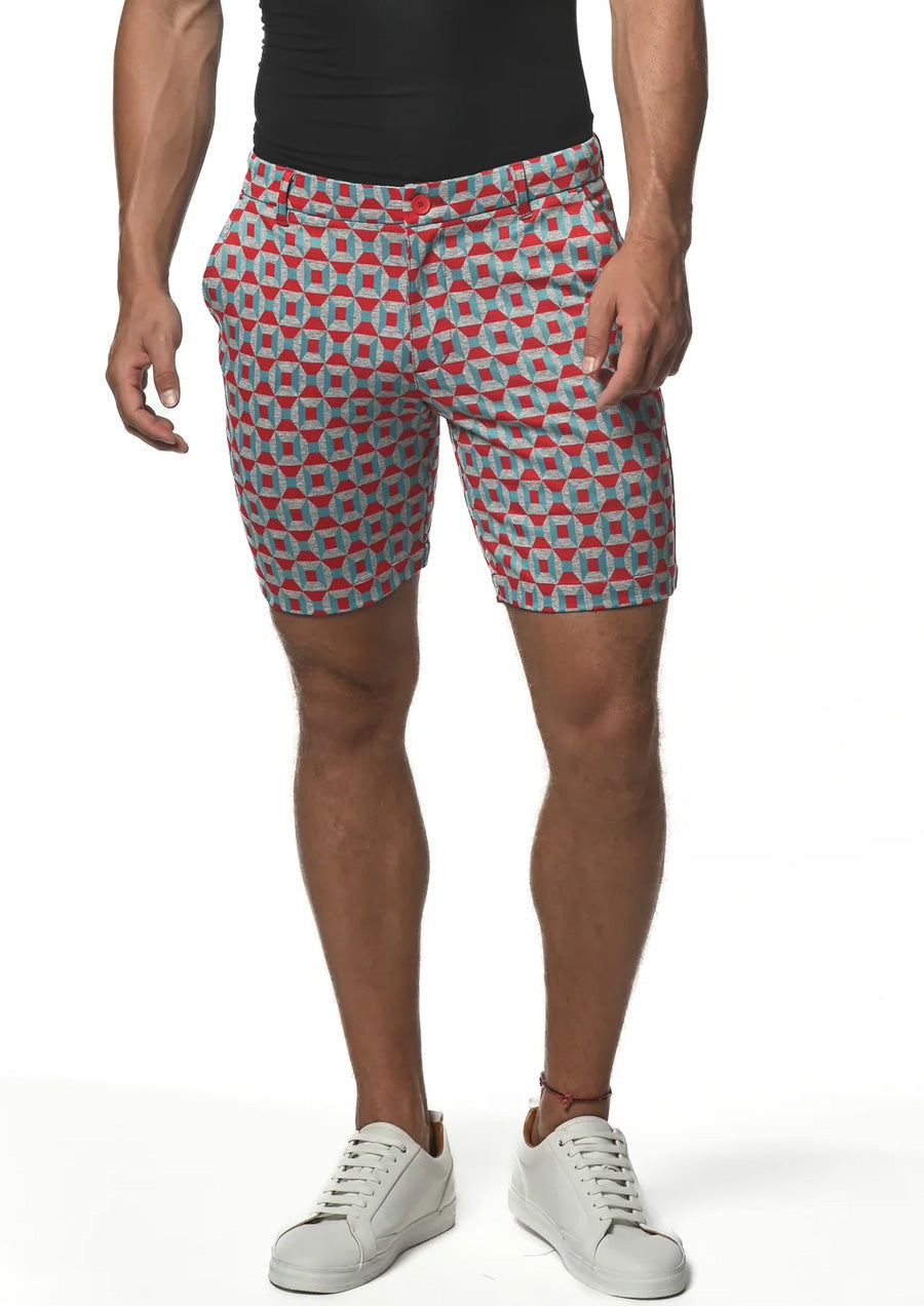 8" Stretch Knit Jacquard Shorts (Red Rhombus)