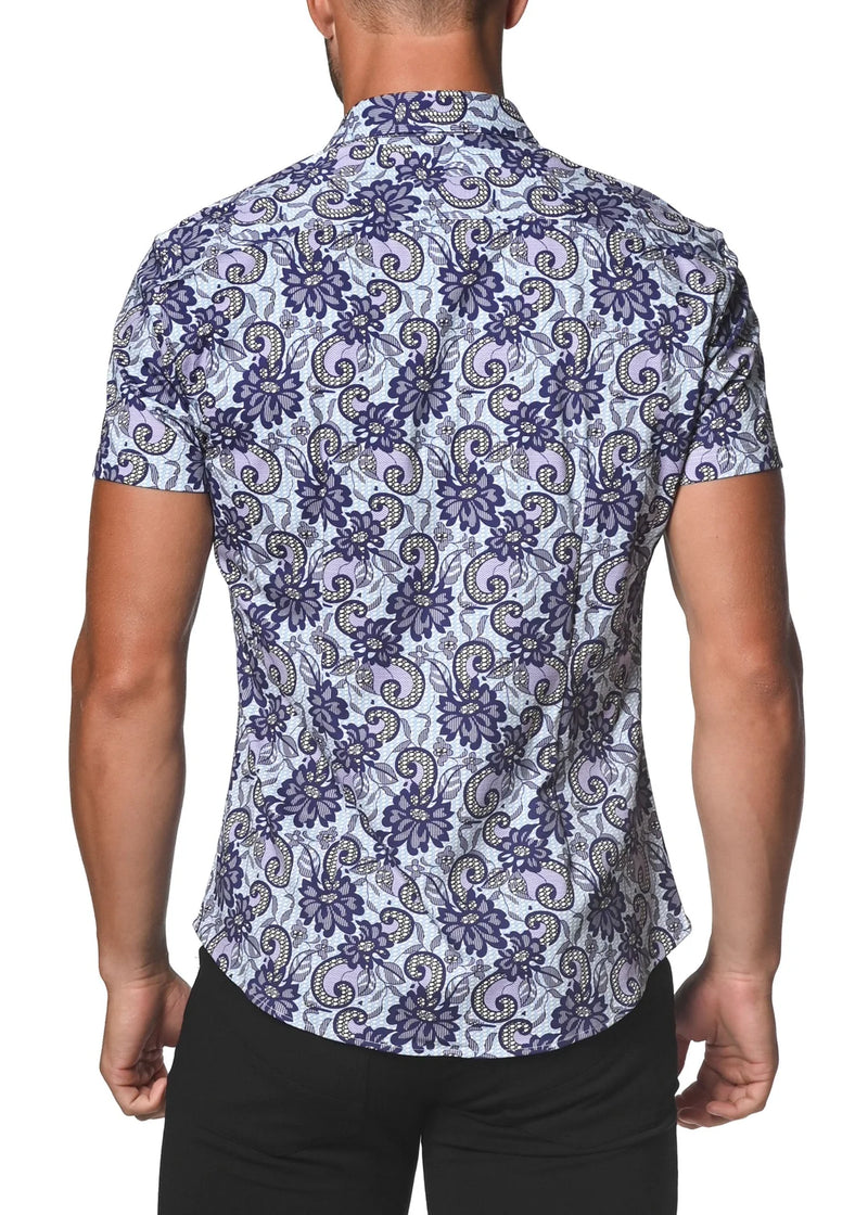Stretch Jersey Knit Shirt (Blue Floral Lace)