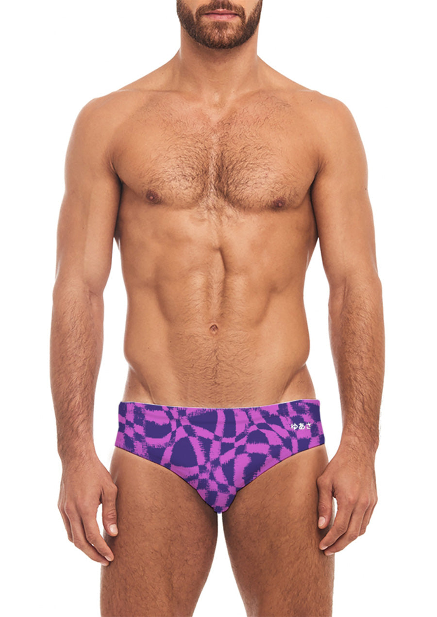 Printed Swim Brief (Plaid Waves - Deep Blue)