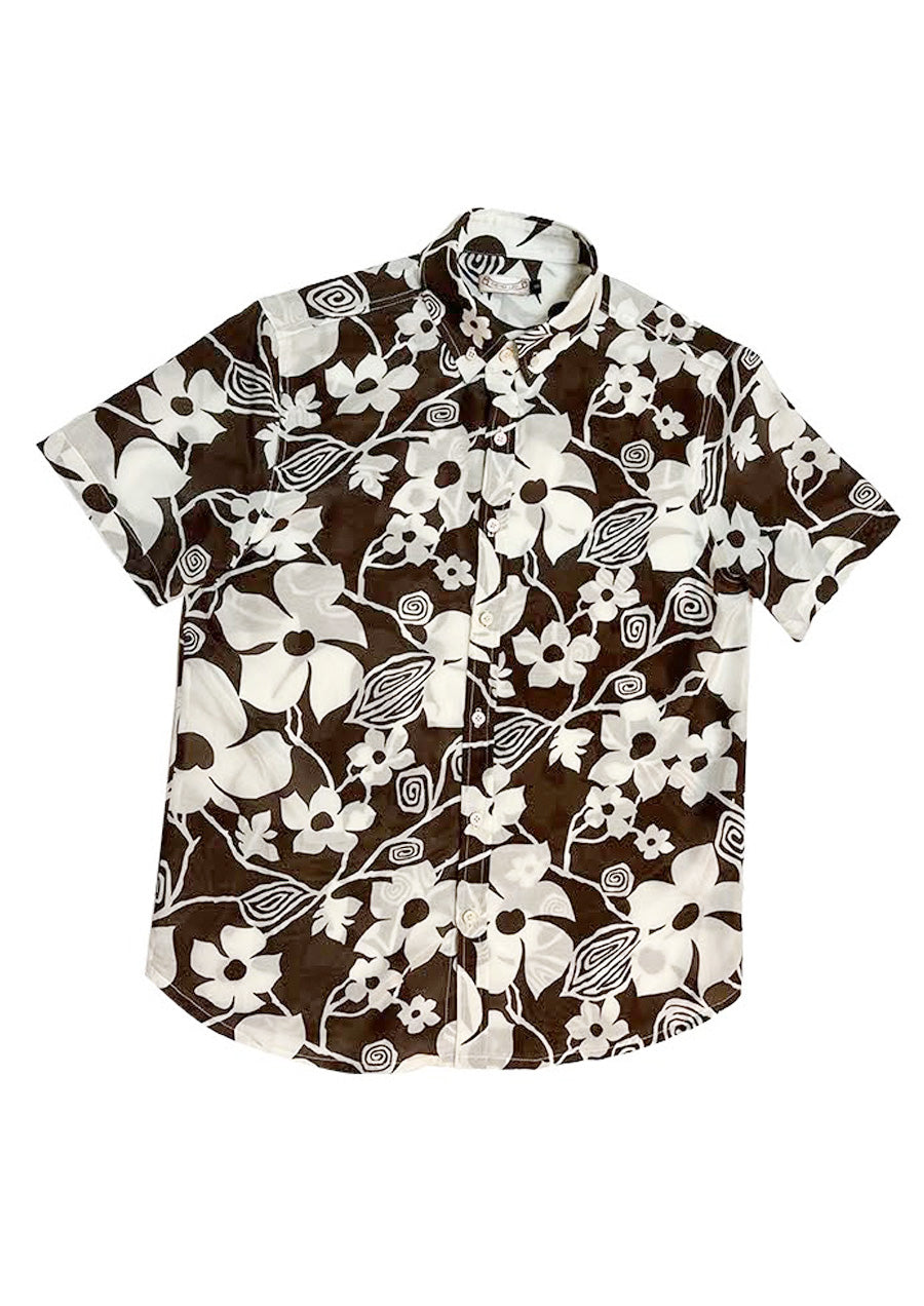 Brown & White Floral Silk Blend Shirt