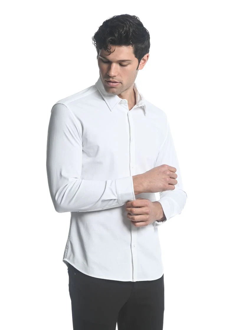 Solid Stretch Long Sleeve Shirt (White)