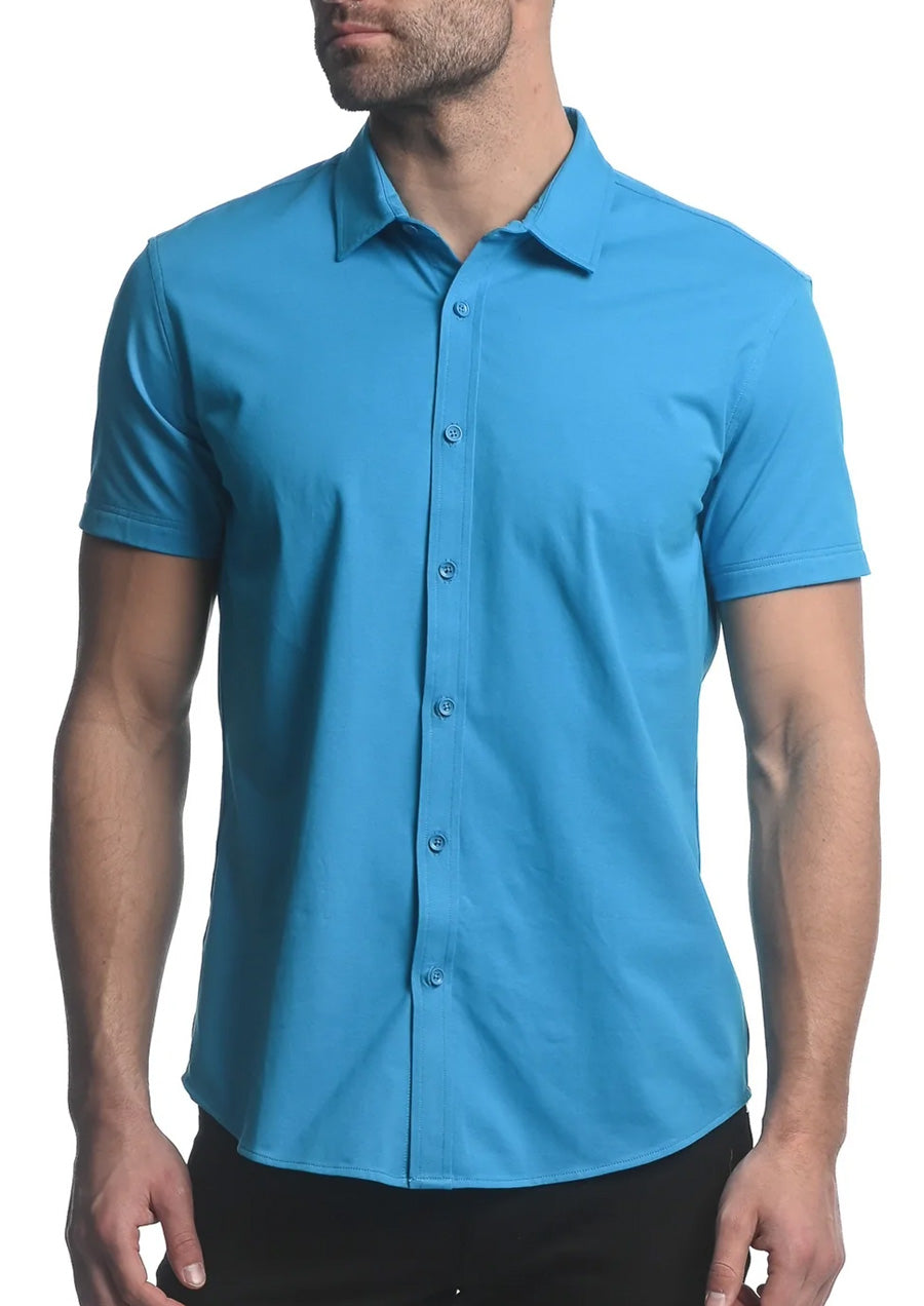 Solid Knit Stretch Shirt (Blue Coral)