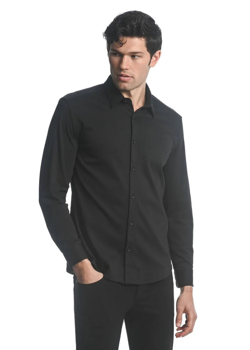 Stretch Knit Long Sleeve Shirt (Black)