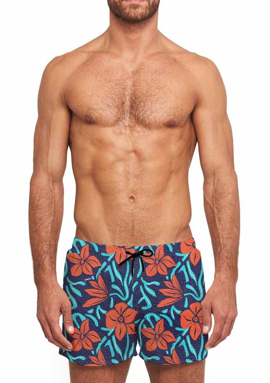 Printed Swim Short - Flower Fields (Red & Blue)