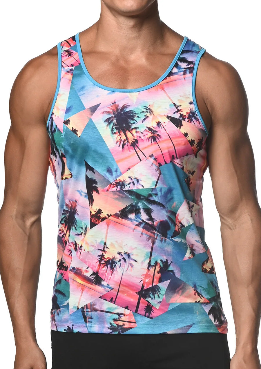Stretch Jersey Tank Top (Palm Collage)