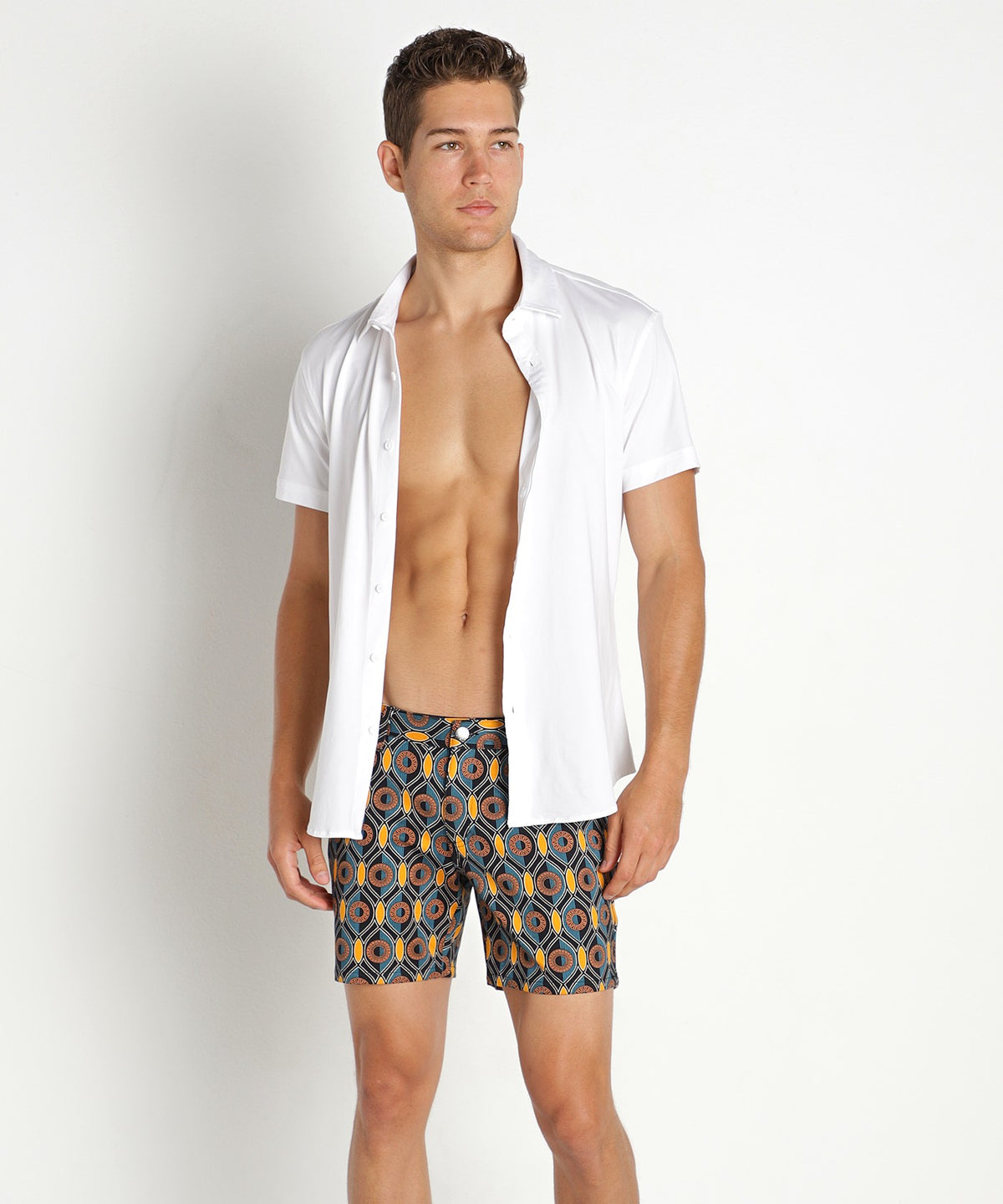 Stretch Jersey Knit Short Sleeved Shirt (White)