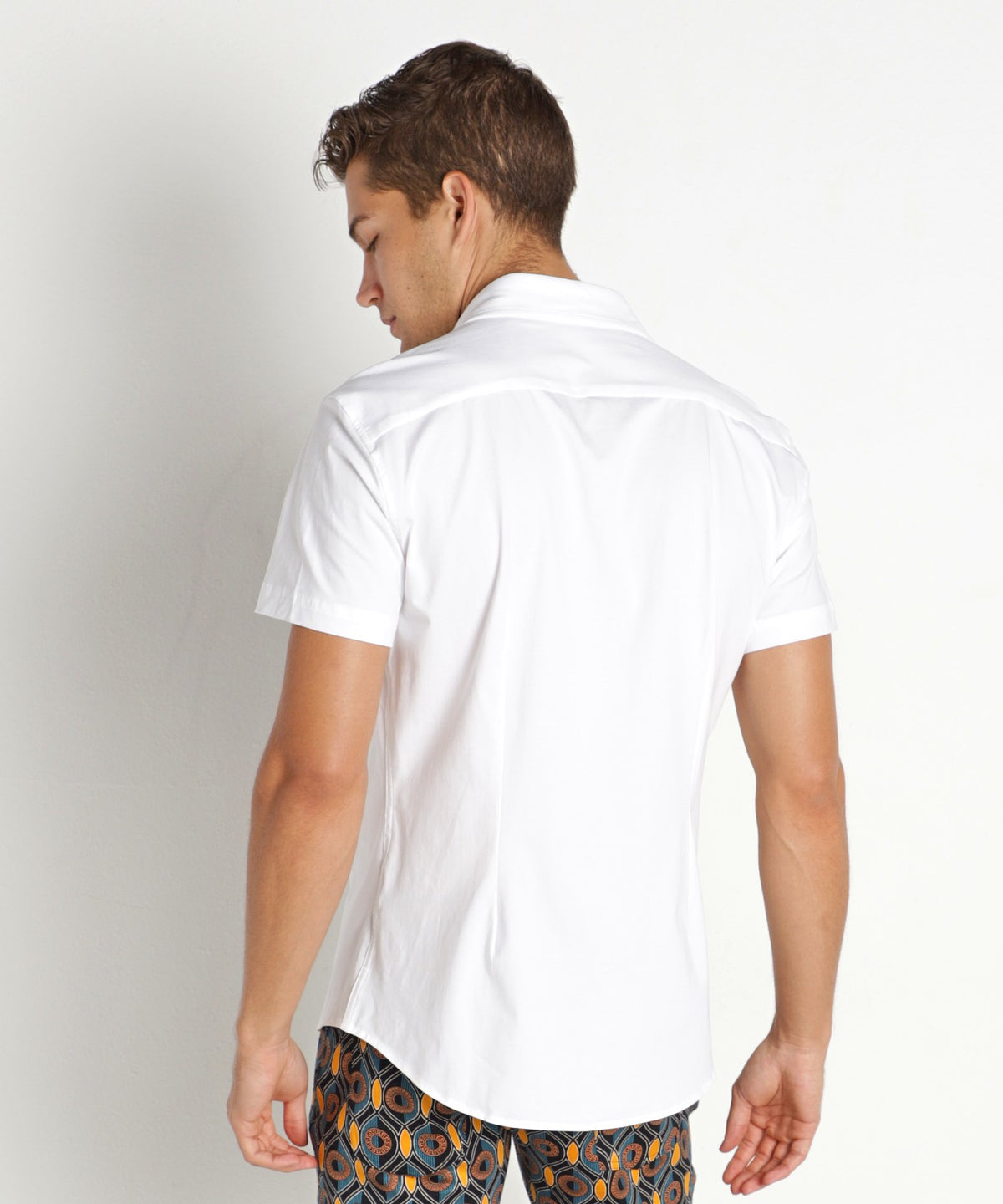 Stretch Jersey Knit Short Sleeved Shirt (White)