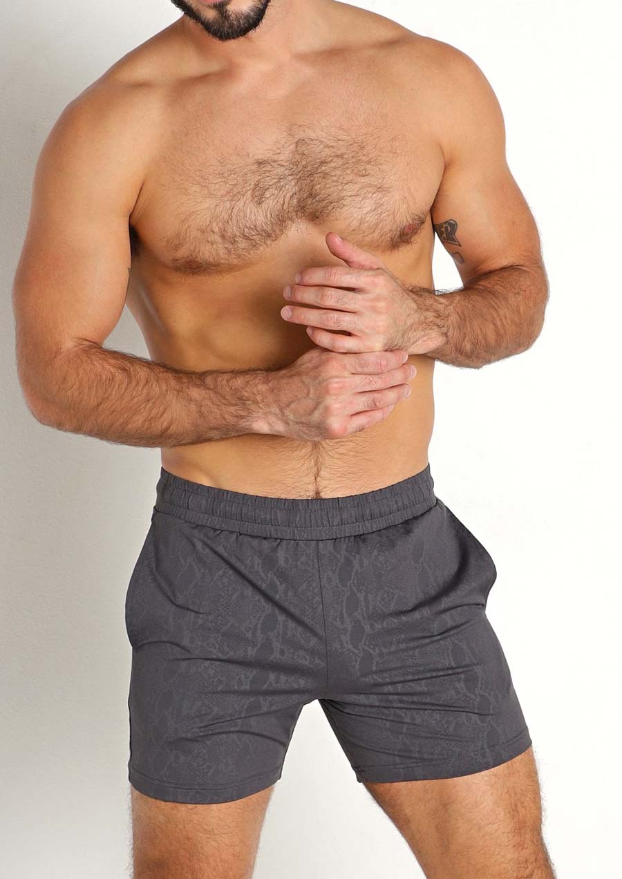Embossed Python Stretch Performance Shorts (Grey)