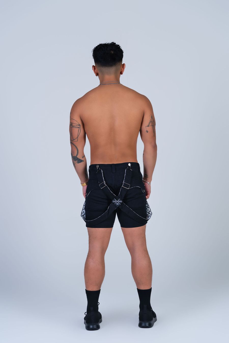 Romey Ripped Strap Shorts (Black)