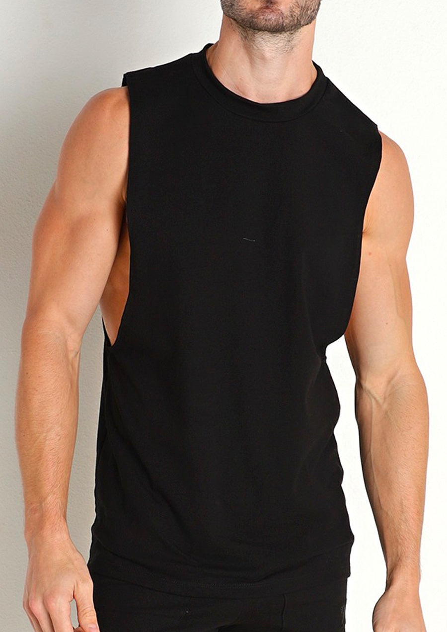 Tank Top Muscle Shirts Deep Cut Out Muscle Shirt (Black)
