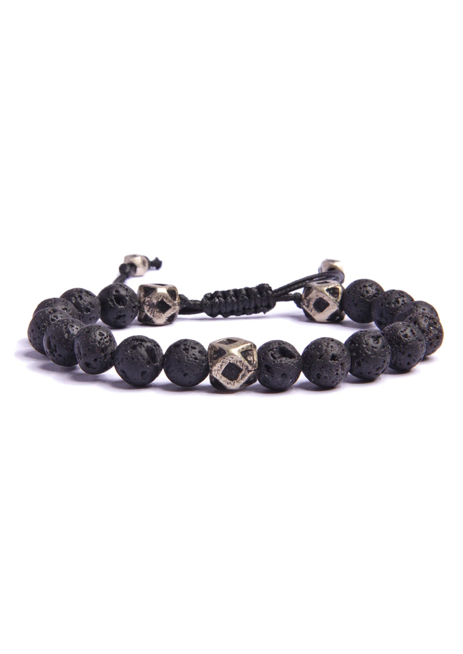 Lava Stone & Silver Beaded Bracelet