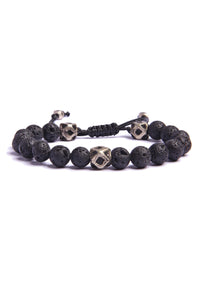 Lava Stone & Silver Beaded Bracelet