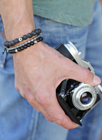 Lava Stone & Silver Beaded Bracelet
