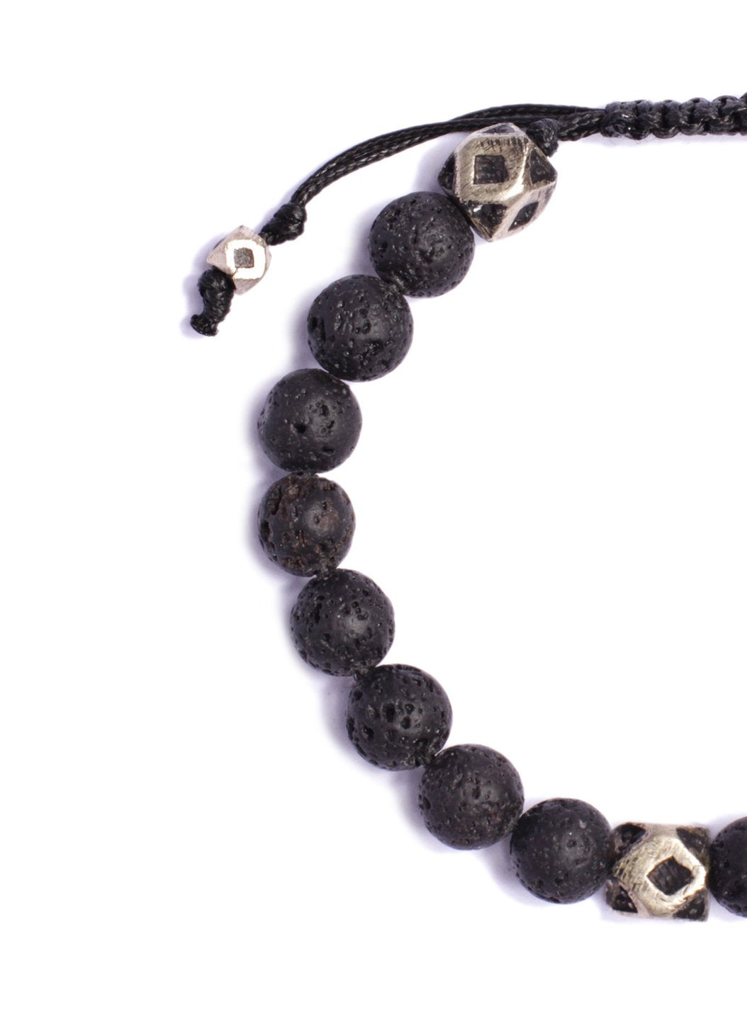 Lava Stone & Silver Beaded Bracelet