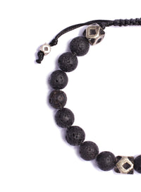 Lava Stone & Silver Beaded Bracelet