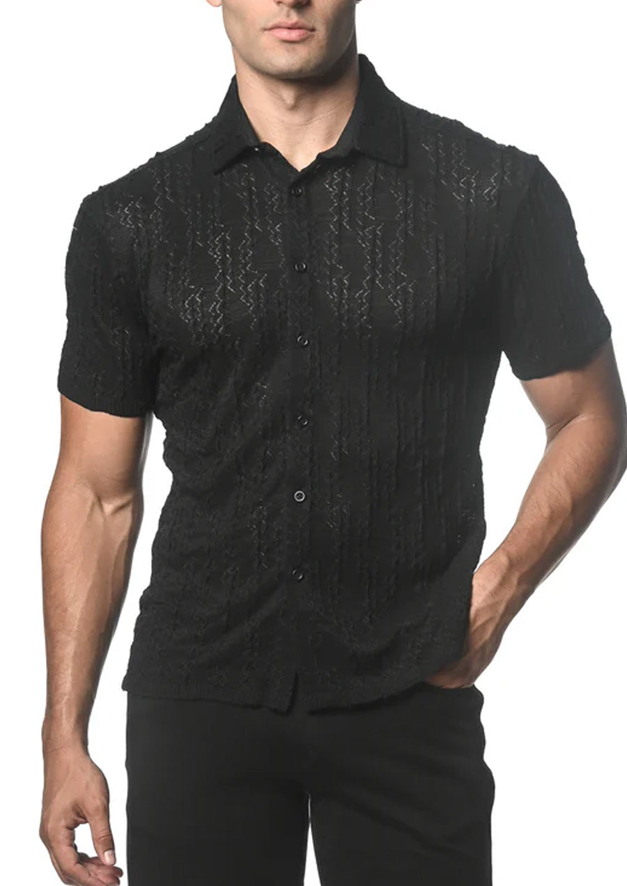 Dot Dash Stretch Knit Shirt (Black)