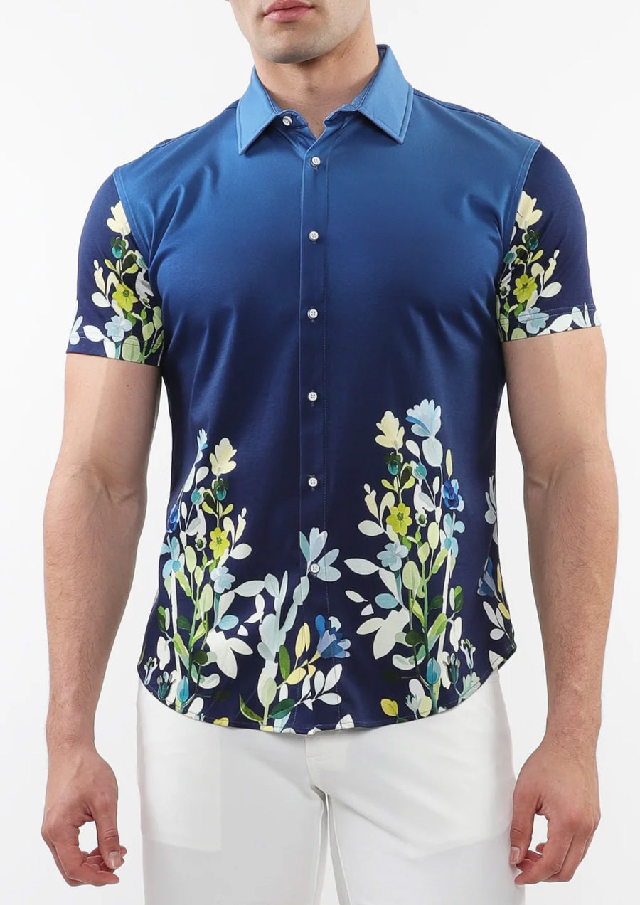 Printed Cotton Short Sleeve Shirt (Marine Floral)
