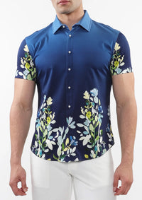 Printed Cotton Short Sleeve Shirt (Marine Floral)