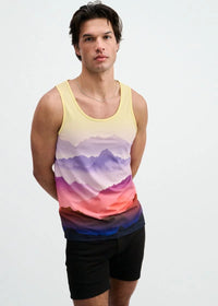 Printed Mesh Knit Tank (Purple/Gold Landscape)