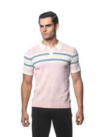 Silk/Tencel Stripes Knitted Polo (Pink Mist)