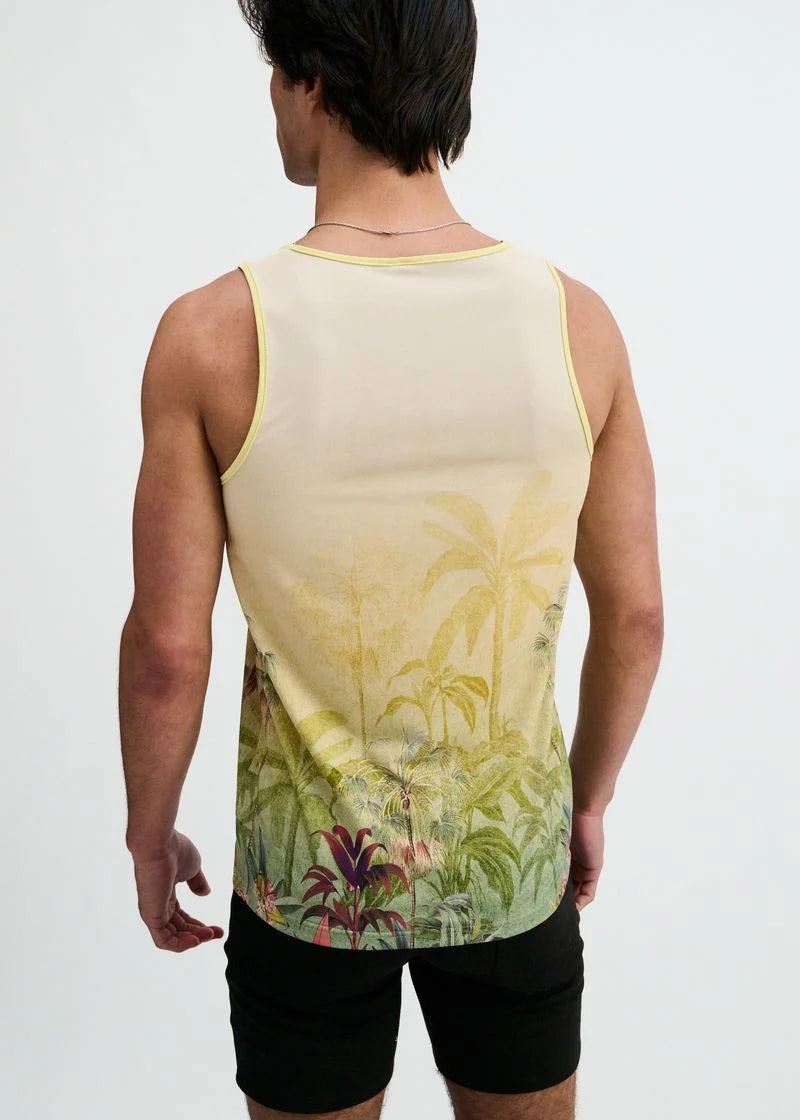 Printed Mesh Knit Tank (Gold/Green Tropics)