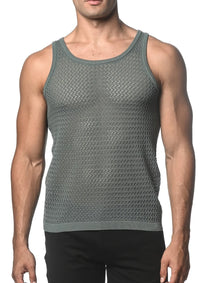Textured Mesh Knitted Tank (Cactus Chevron)