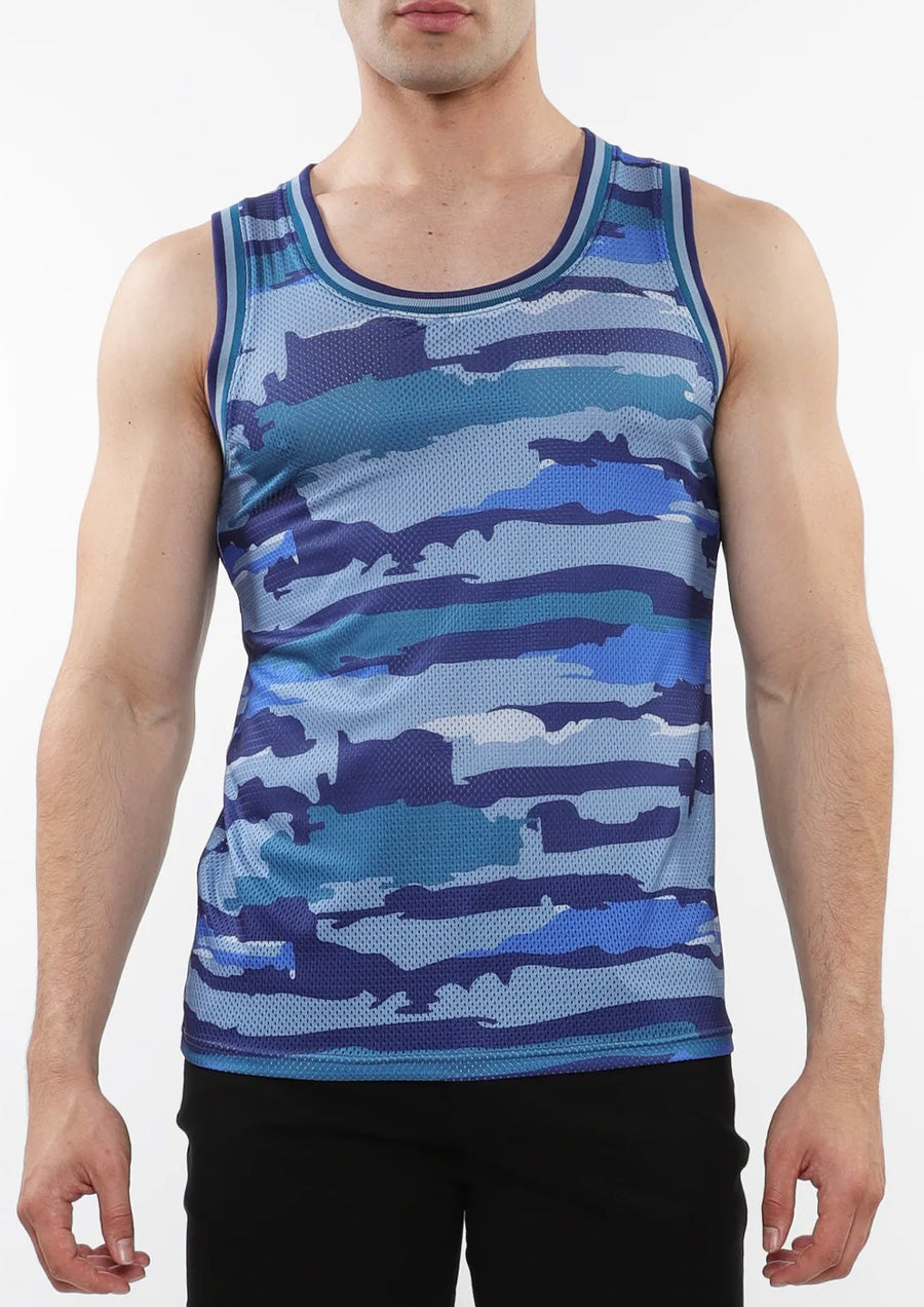 Printed Mesh Tank Top (Cobalt Camo)