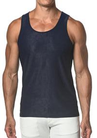 Textured Mesh Stretch Performance Tank (Navy Crosshatch)