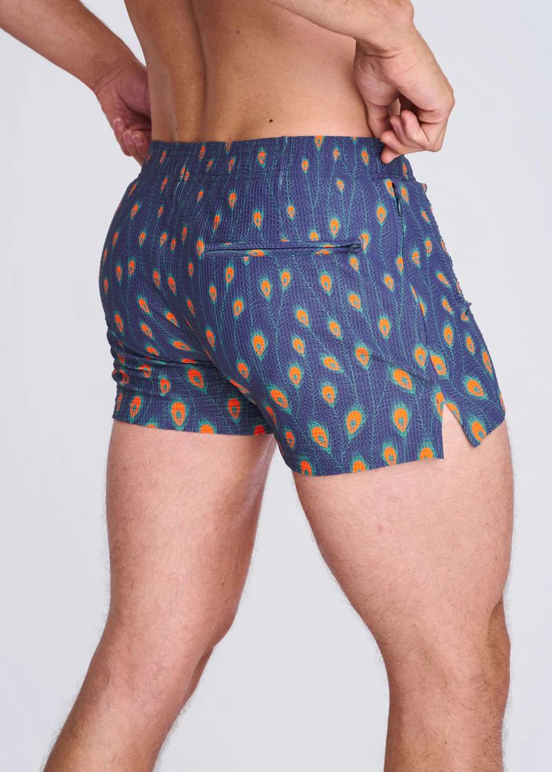 Printed Seersucker Swim Shorts (Navy/Peacock)