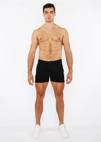 Linen Look Stretch Knit Shorts (Black)