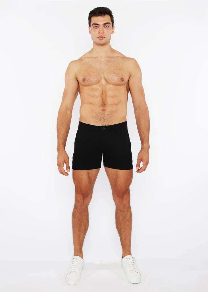 Linen Look Stretch Knit Shorts (Black)