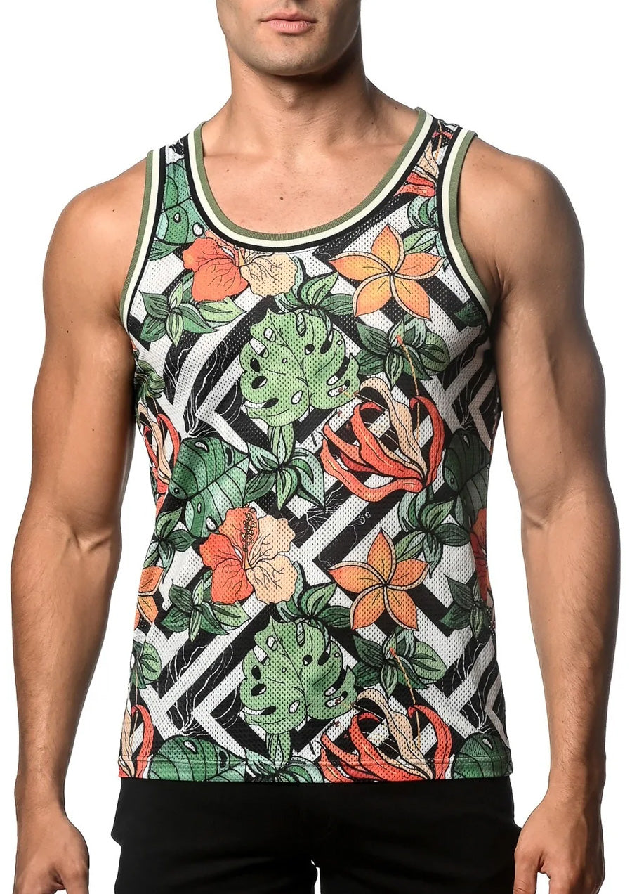 Printed Mesh Tank Top (Spruce Fauna)