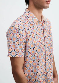 Printed Open Knit Stretch Shirt (Cayenne Medallions)