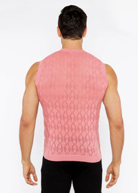Open-Knit Diamond Vest (Peach Amber)