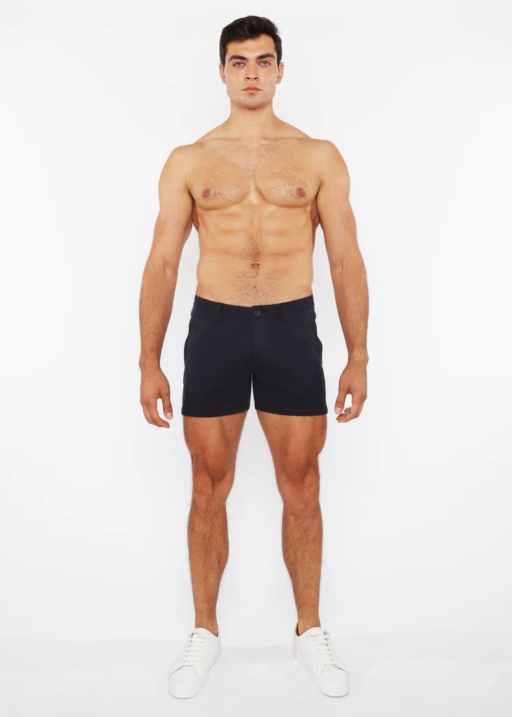 Linen Look Stretch Knit Shorts (Navy)