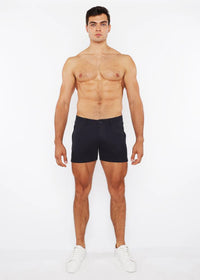 Linen Look Stretch Knit Shorts (Navy)