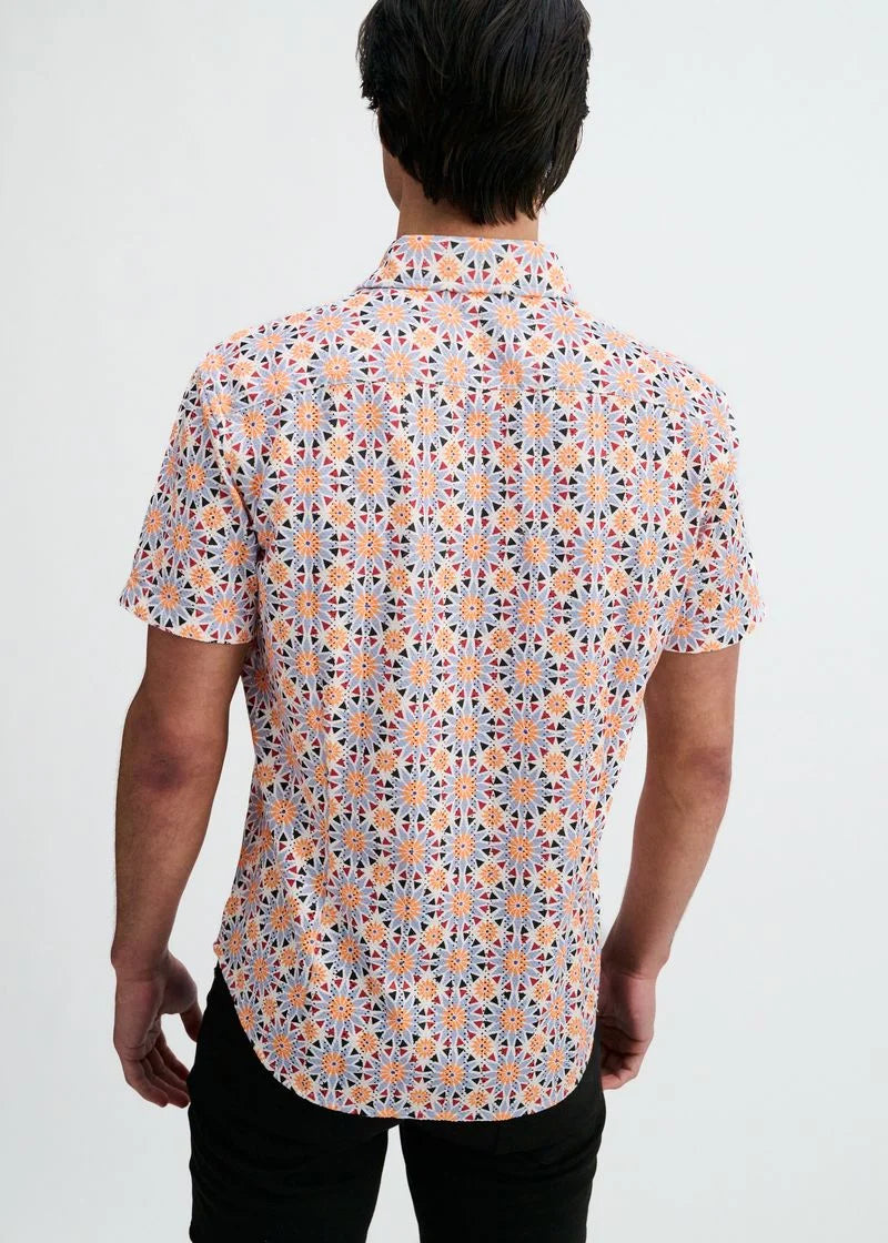 Printed Open Knit Stretch Shirt (Cayenne Medallions)