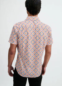 Printed Open Knit Stretch Shirt (Cayenne Medallions)
