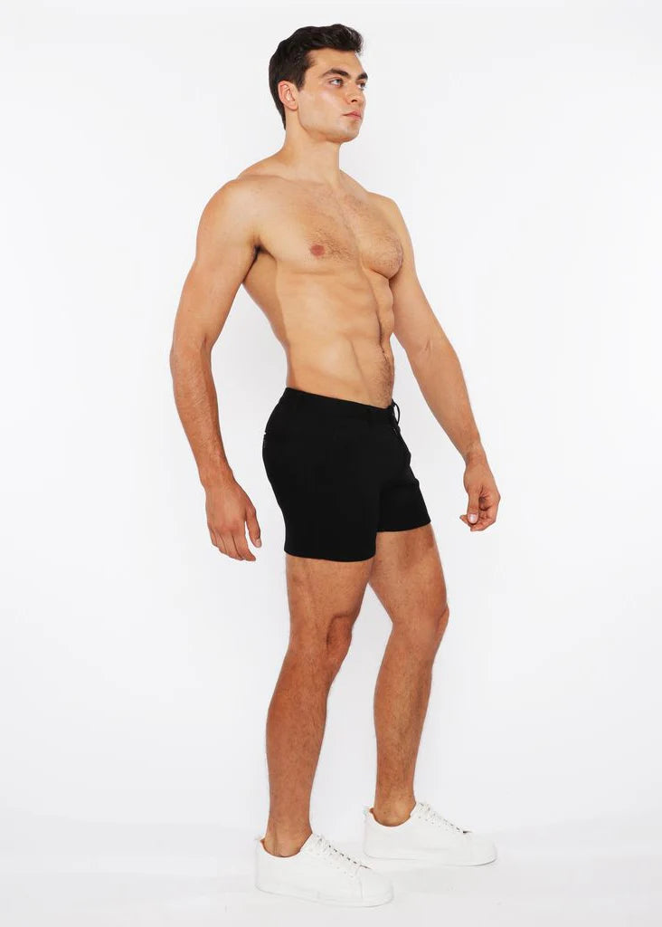 Linen Look Stretch Knit Shorts (Black)